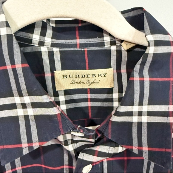 Burberry Men’s George Check Plaid Shirt Gray Navy Size L - Picture 4 of 5